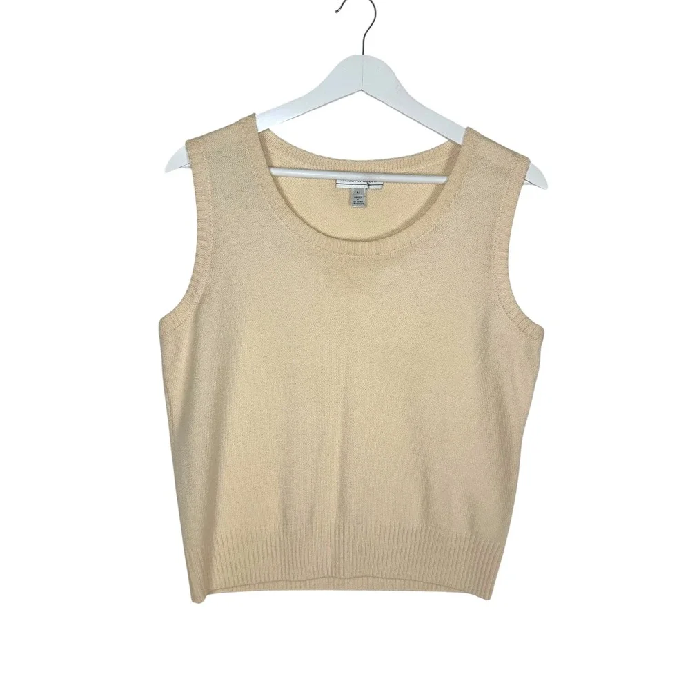 St. John Sport Knit Sweater Vest M Cream Wool Blend Quiet Luxury Minimalist Chic